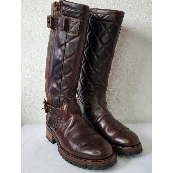 Ralph Lauren Quilted Brown Caruthers Leather Moto Boots Mens Sz 8.5D Italy Made main image 8